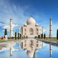 The Taj Mahal reflected in the water in Agra