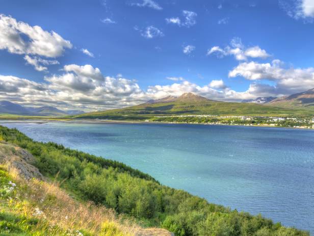 Eyjafjordur, Icelands longest fjord, running alongside Akureyri