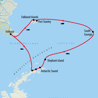 Antarctica, South Georgia & Falklands Explorer - 19 days map