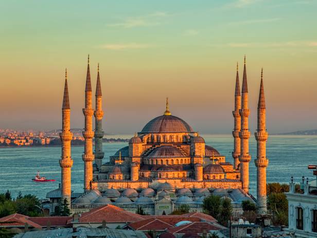 Sunset painting the sky orange in Istanbul