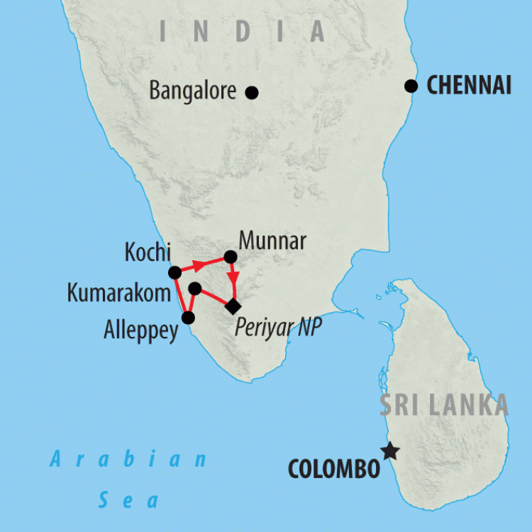 backwaters of kerala map