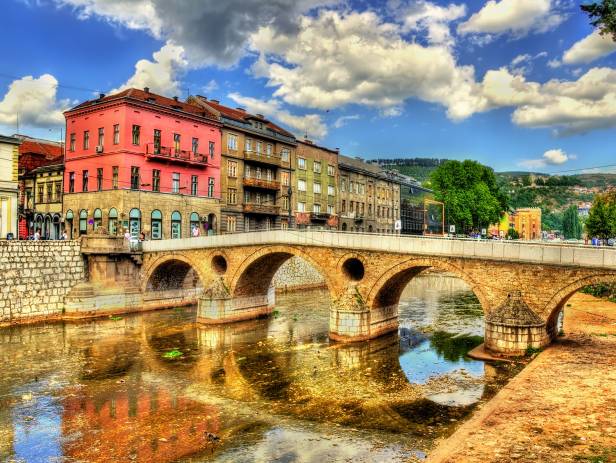 Arial view of the city of Sarajevo in Bosnia and Herzegovina