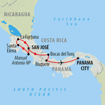 Costa Rica to Panama - 14 days map