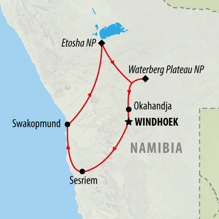 tourhub | On The Go Tours | Discover Namibia Self Drive - 9 days | Tour Map