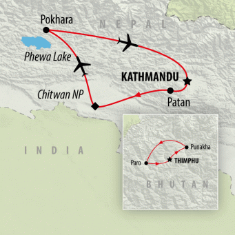 Highlights of Bhutan & Nepal - 15 Days map