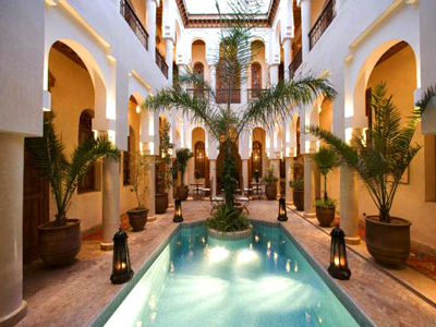 The interior of a riad in Marrakech