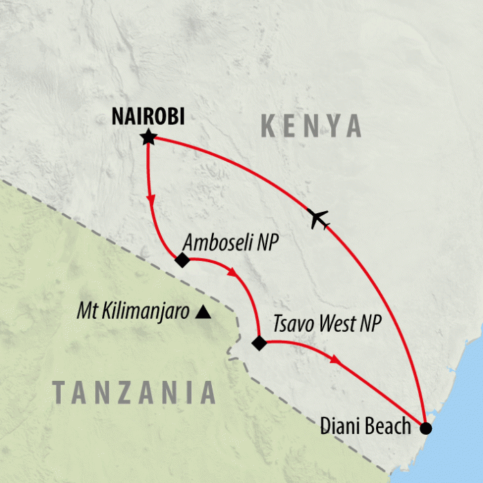 tourhub | On The Go Tours | Kenya Safari & Beach - 9 days | Tour Map