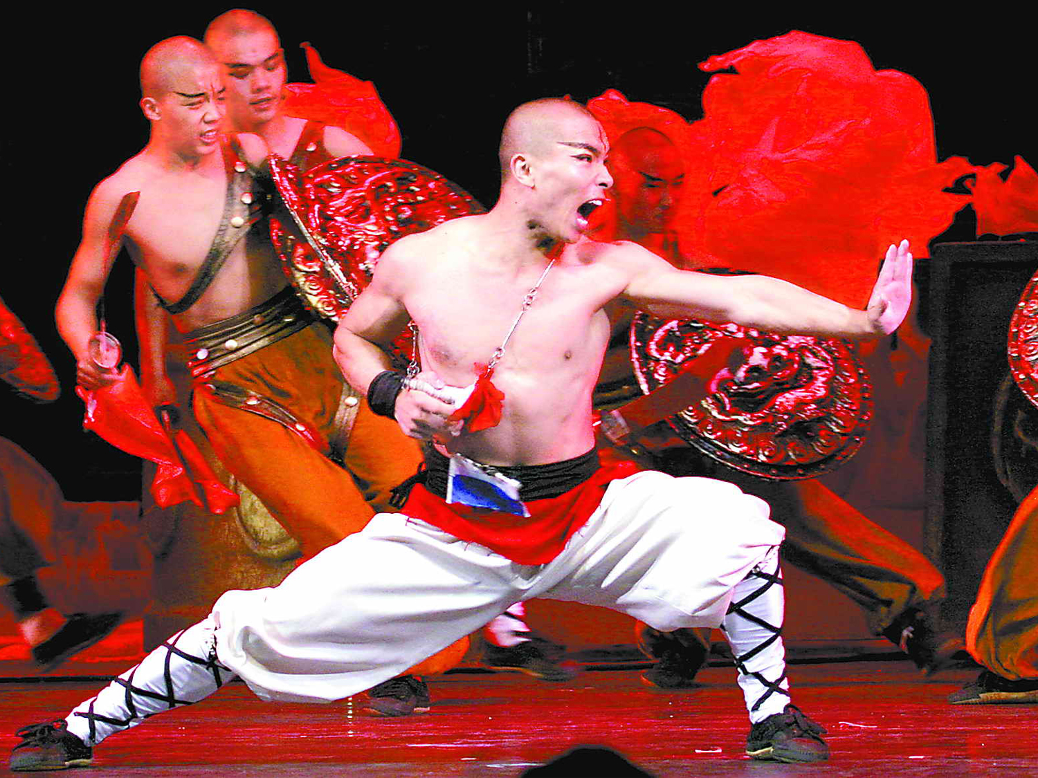 A Kung Fu show showing a group of men performing Kung Fu