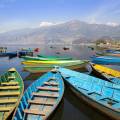 Colourful boats on the edge of the lake in Pokhara