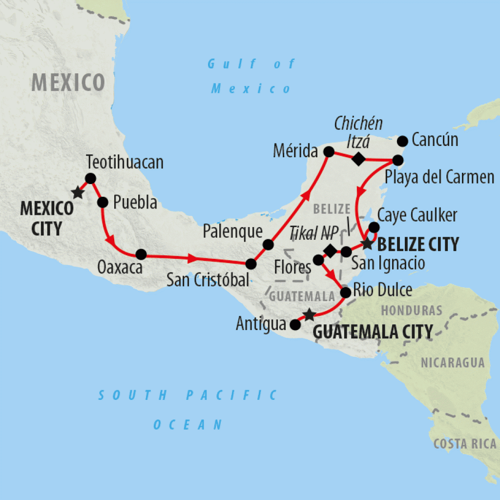 Mexico City to Guatemala - 22 days map