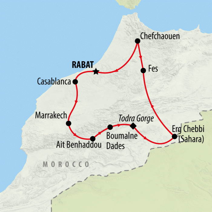 tourhub | On The Go Tours | Morocco Discovery from Marrakech - 9 days | Tour Map