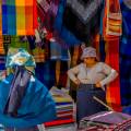 Brightly coloured textiles at a market in Otavalo