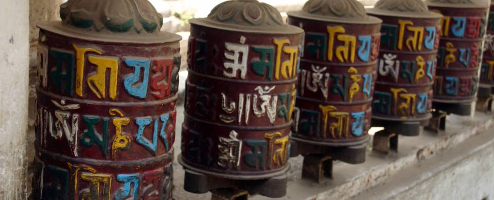 Prayer wheels in a temple in the royal city of Patan