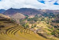 The view looking out across the agricultural terraces of Pisac in the Sacred Valley