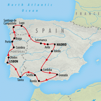 Portugal & Spain From Madrid - 13 days map