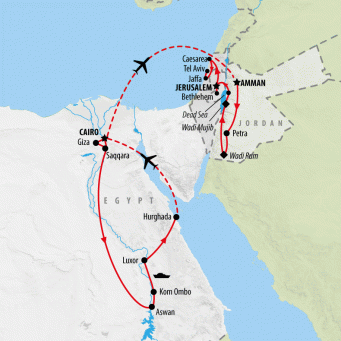 Pyramids, Petra, Promised Land with Cruise - 19 days map