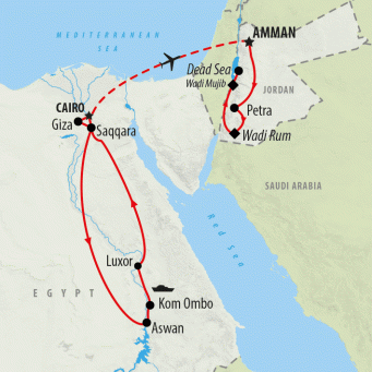 Pyramids to Petra with Cruise - 15 days map