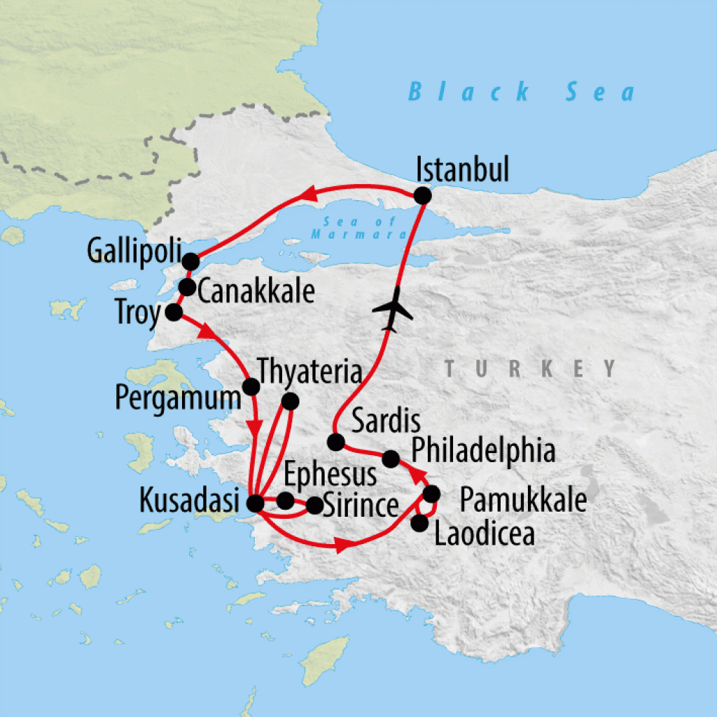 Seven Churches of Asia Minor - 9 days map