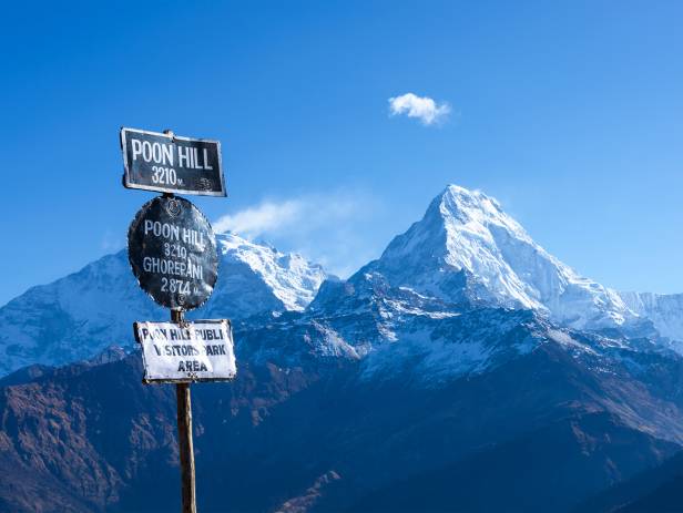 A trekker enjoys the incredible views of Poon Hill in Nepal's Annapurna region