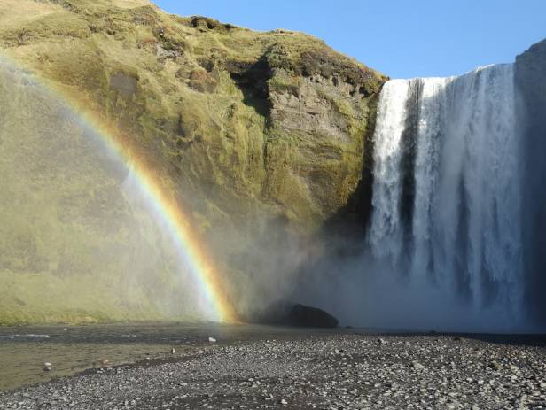 Sunset at Skogafoss, described as the most beautiful waterfall in Iceland