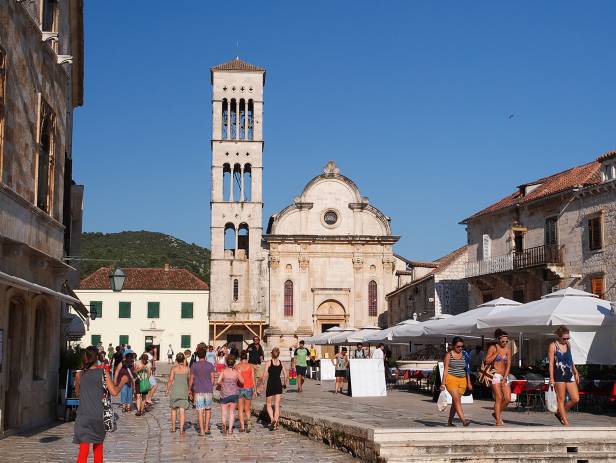 The island of Hvar stretching out into the sparkling blue sea