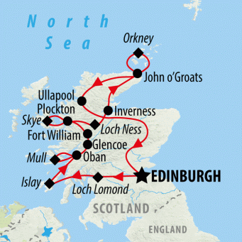 Whisky Coast & Scottish Islands  - 12 days map