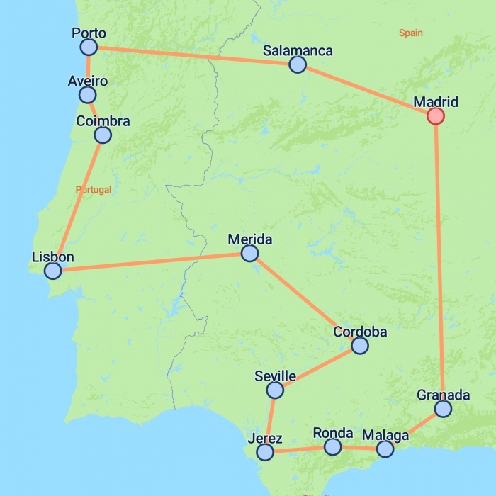 tourhub | On The Go Tours | Perfect Portugal & Southern Spain - 14 days | Tour Map