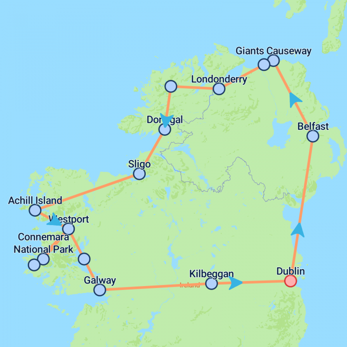 tourhub | On The Go Tours | Dublin, Northern Ireland & Galway - 5 days | Tour Map