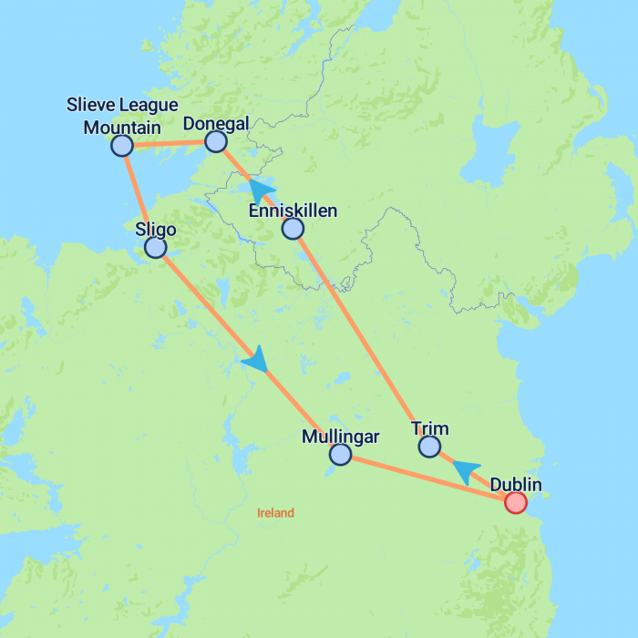 tourhub | On The Go Tours | Dublin to Donegal (Hotel) - 3 days | Tour Map