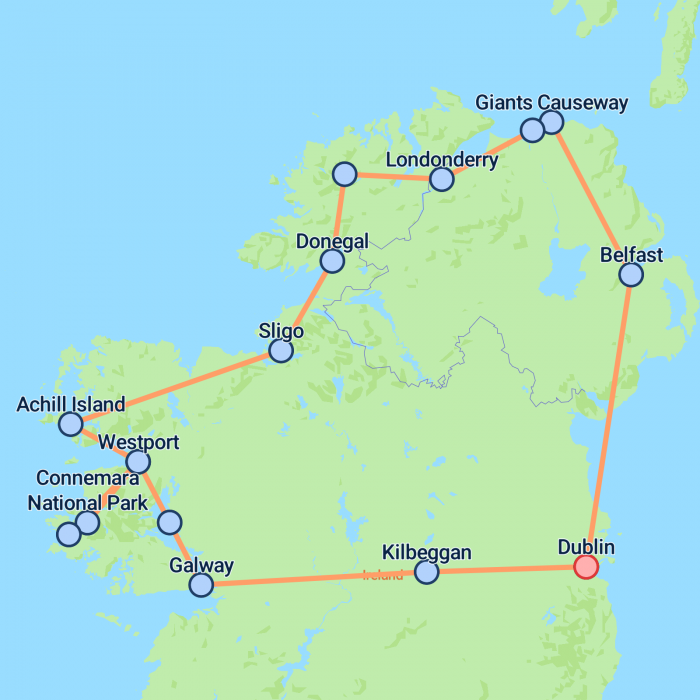 tourhub | On The Go Tours | Dublin, Northern Ireland & Galway (Hotel) - 5 days | Tour Map