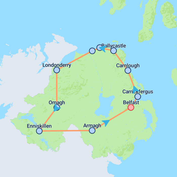 tourhub | On The Go Tours | Giant's Causeway & Derry (Hotel) - 3 days | Tour Map