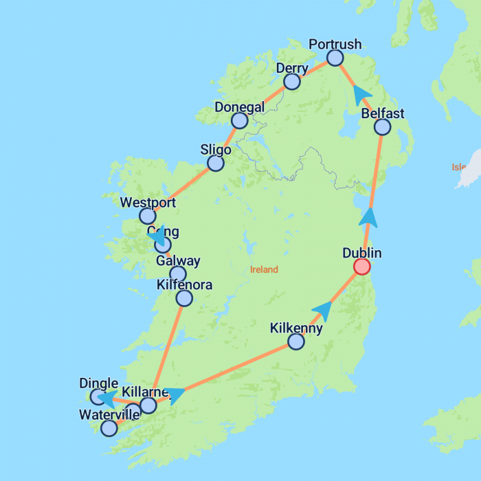 tourhub | On The Go Tours | Ireland Coast to Coast - 9 days | Tour Map