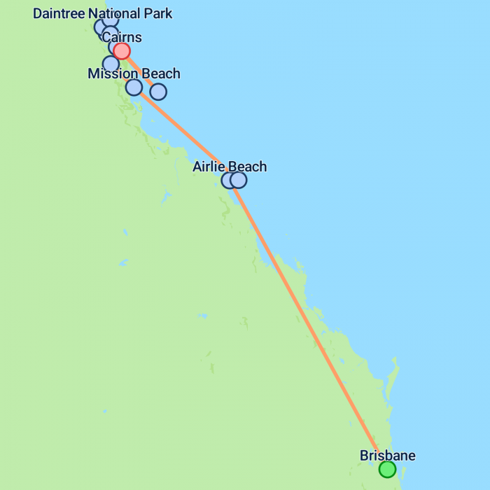 tourhub | On The Go Tours | Whitsundays, Reef & Rainforest - 10 days | Tour Map