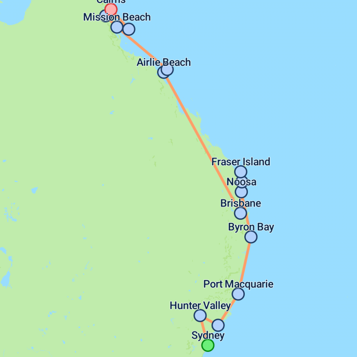 tourhub | On The Go Tours | Sydney to Cairns Explorer - 14 days | Tour Map