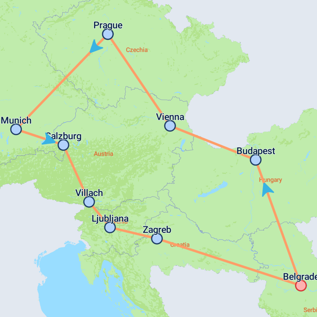 Balkan Capitals & Imperial Cities - 12 days map