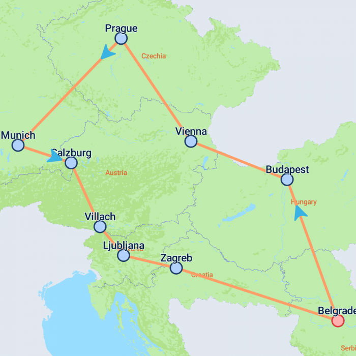 tourhub | On The Go Tours | Balkan Capitals & Imperial Cities - 12 days | Tour Map