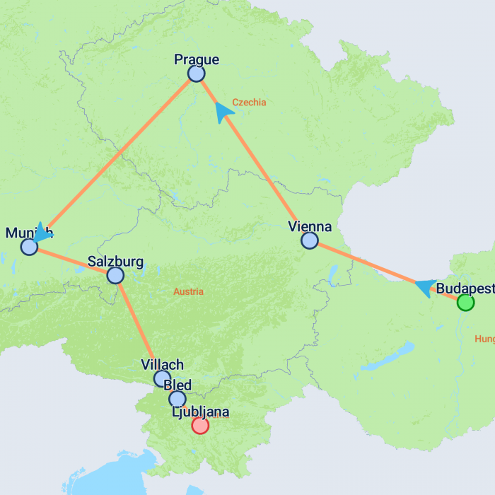 tourhub | On The Go Tours | Hungary to Slovenia Superior - 9 days | Tour Map