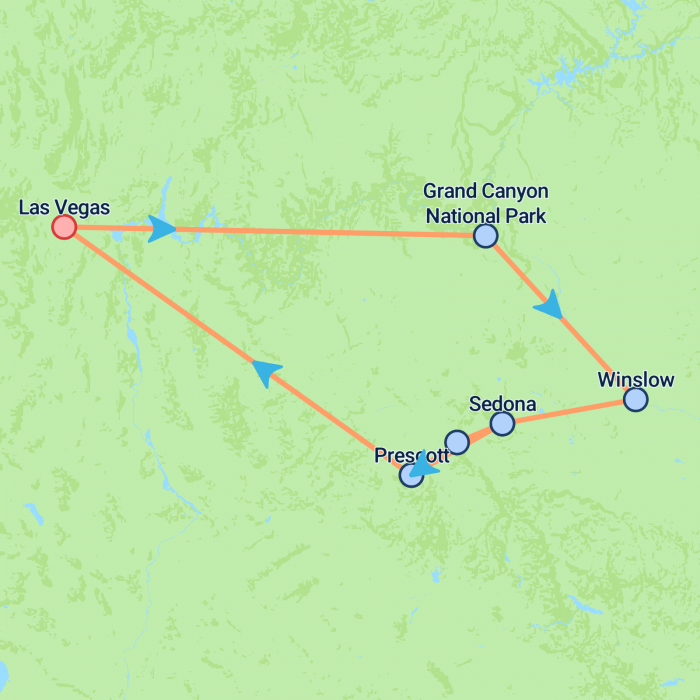 tourhub | On The Go Tours | Vegas, Grand Canyon & Arizona - 8 days | Tour Map