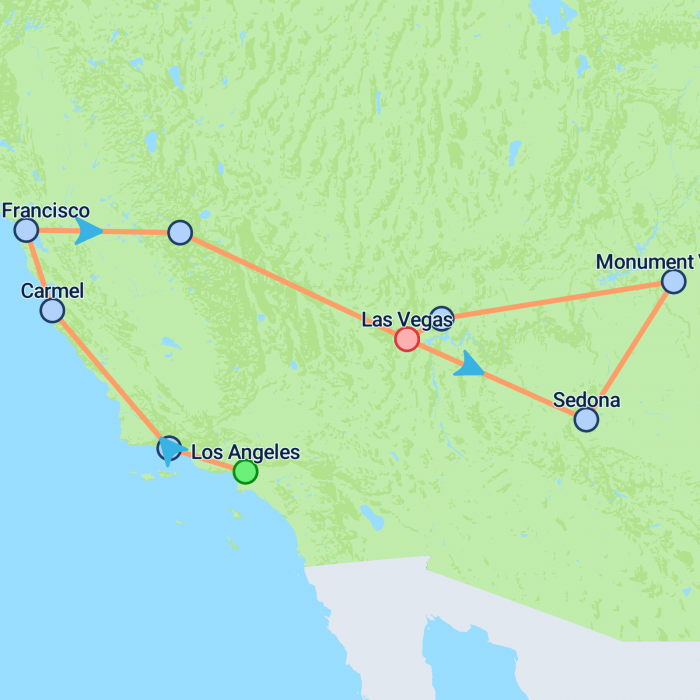 tourhub | On The Go Tours | Best of the Western US - 8 days | Tour Map