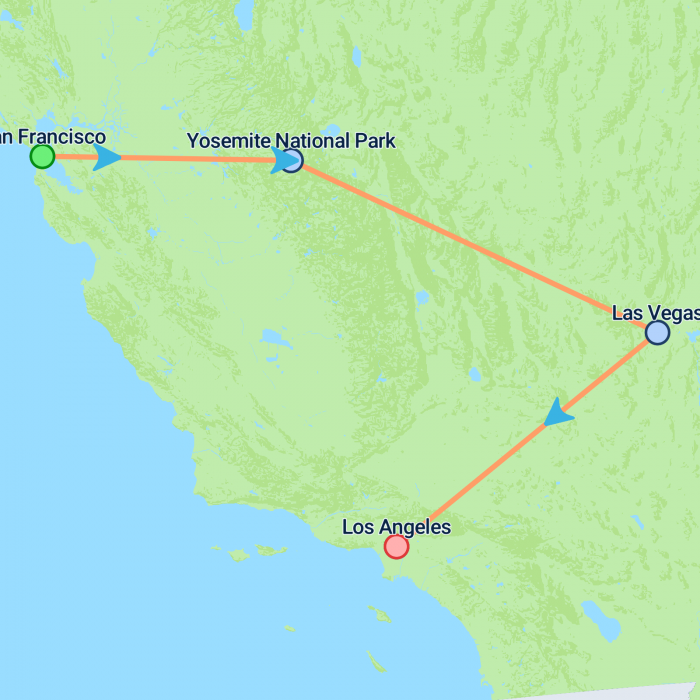 tourhub | On The Go Tours | Cali Coast & Yosemite From San Fran - 4 days | Tour Map