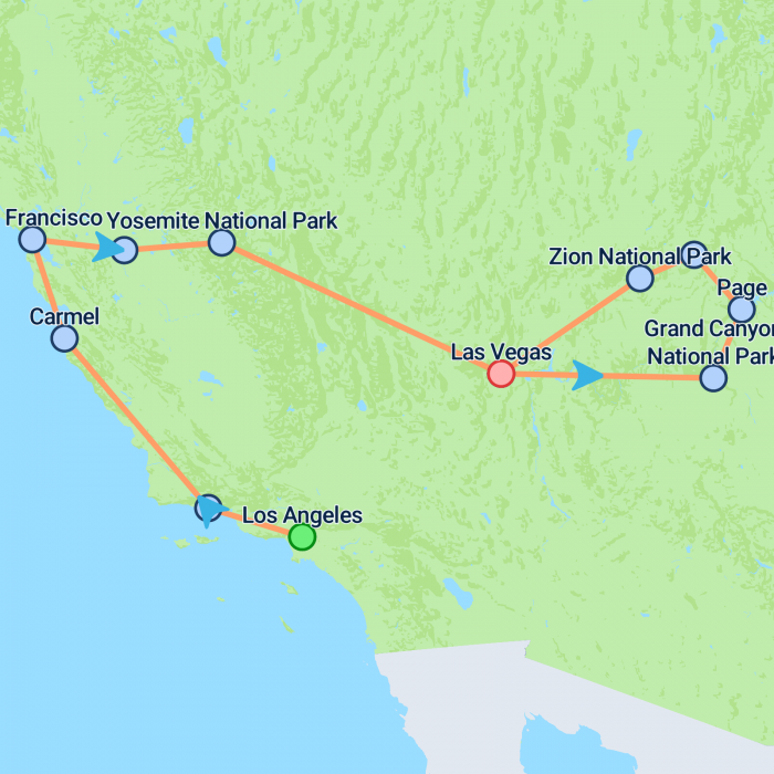 tourhub | On The Go Tours | Los Angeles Loop - 7 days | Tour Map