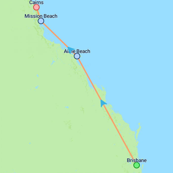 tourhub | On The Go Tours | Brisbane to Cairns Discovery - 7 days | Tour Map