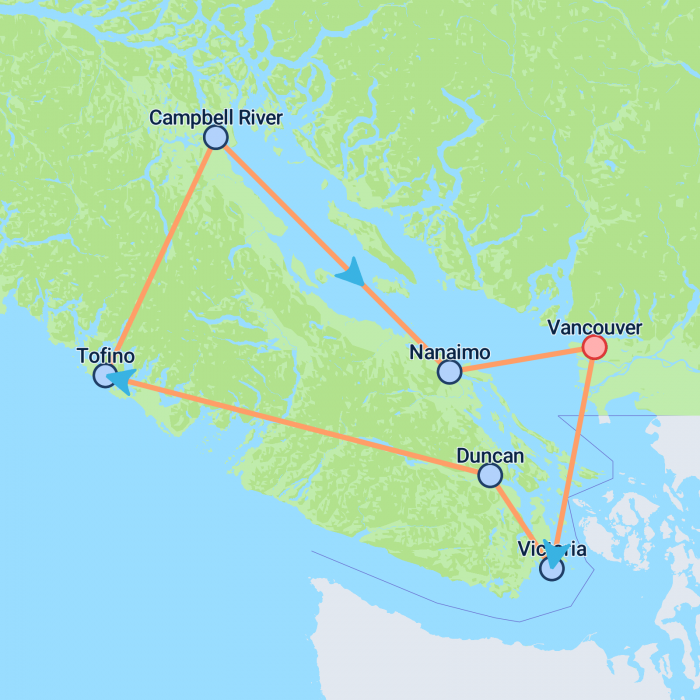 tourhub | On The Go Tours | Vancouver Island Discovery - 8 days | Tour Map