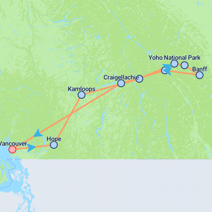 tourhub | On The Go Tours | Christmas Vancouver, Banff & Rockies - 5 days | Tour Map