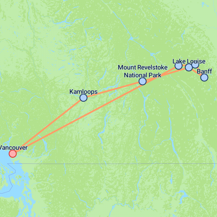 tourhub | On The Go Tours | Vancouver, Banff & Rockies Winter - 5 days | Tour Map