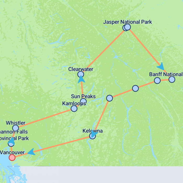 tourhub | On The Go Tours | Best of West Canada 2024 - 7 days | Tour Map