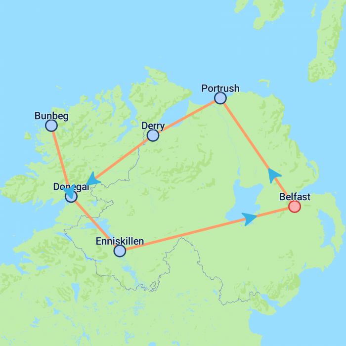 tourhub | On The Go Tours | Northern Ireland Adventure - 5 days | Tour Map