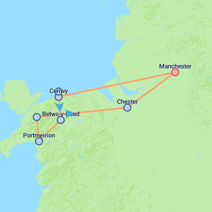 tourhub | On The Go Tours | North Wales & Snowdonia From Manchester (Hotel) - 3 days | Tour Map