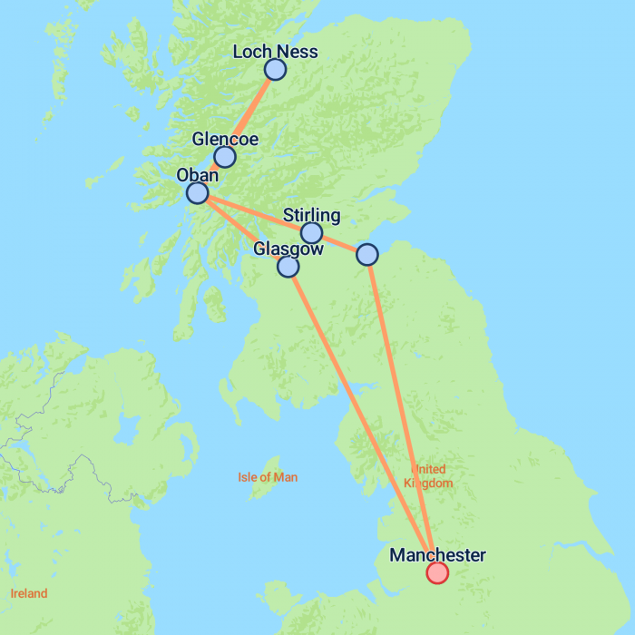 tourhub | On The Go Tours | Manchester to the Scottish Highlands (Hotel) - 4 days | Tour Map