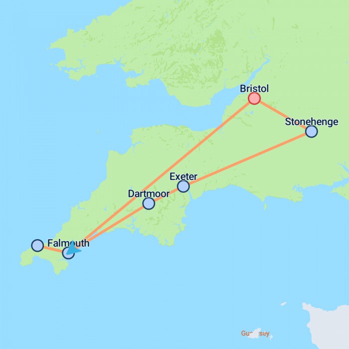 tourhub | On The Go Tours | Southwest England From Bristol (Hotel) - 4 days | Tour Map